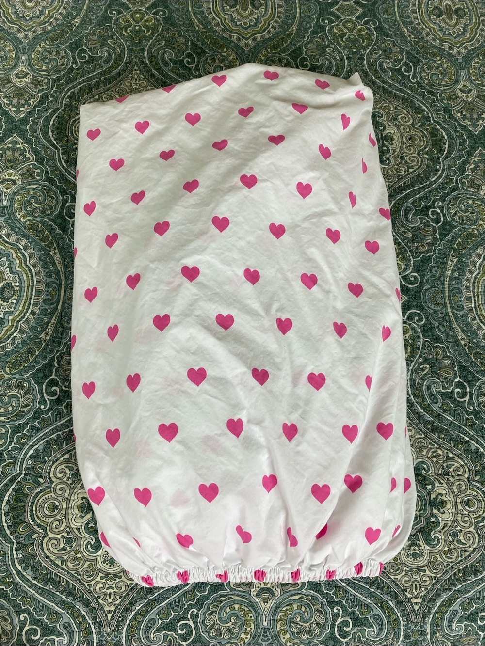 Pottery Barn Kids White Fitted Sheet with Pink Heart Print